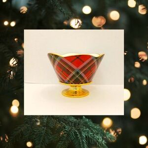 Vintage Teleflora Plaid Pedestal Bowl: Red and Green Christmas Decor